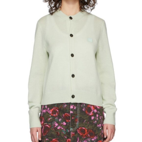 Acne Studio Face Logo Wool Cardigan Sweater Crew Neck Long Sleeve Size XS Green - Picture 1 of 5